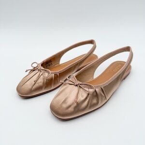 ALDO Arlet Ruched Bow Slingback Ballet Flats Slip On Dress Shoes Beige 5 NEW